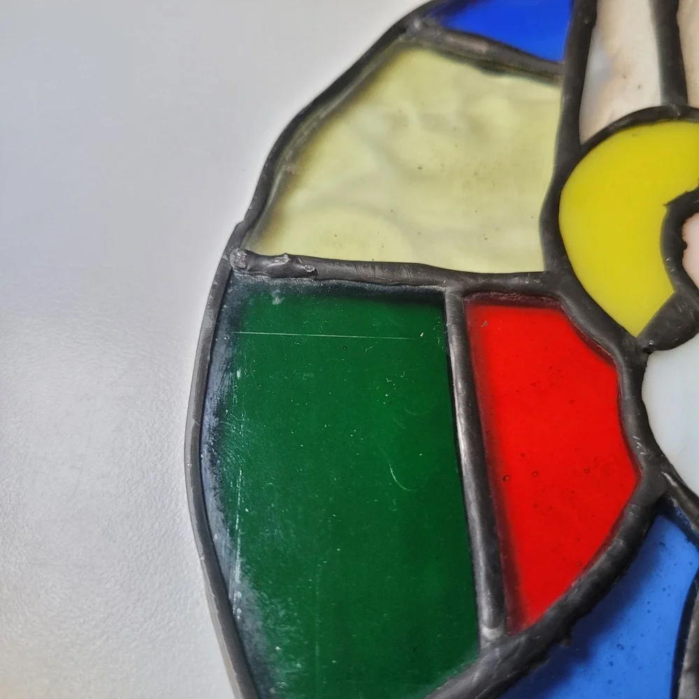 Round Stained Glass‎ Nativity Scene Wall Hanging Decor Sun Catcher Religious Art